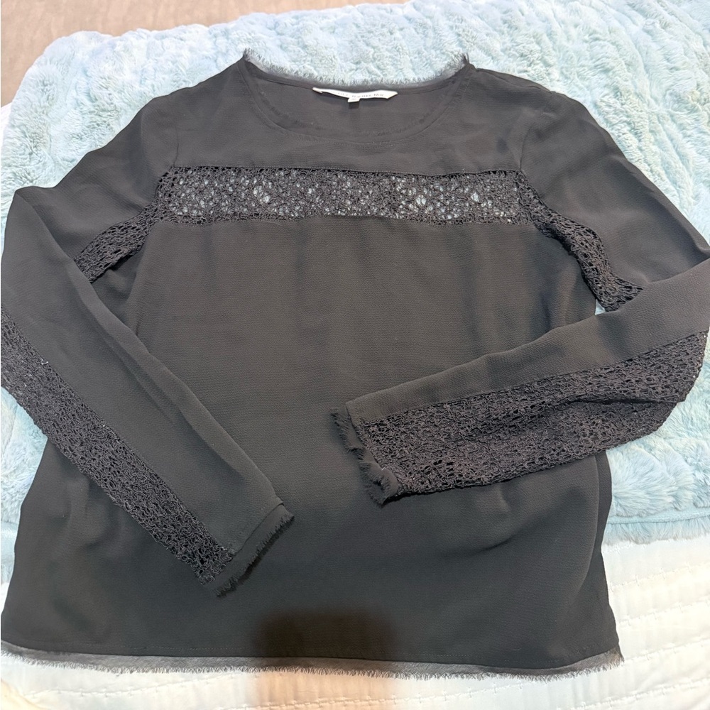 Rachel Roy Black Top with Lace Details Size Medium